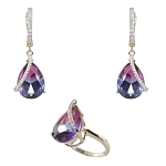 Комплект "Дженифер" фианит "турмалин" фиолетово - голубой,  покрытие под золото, размеры кольца: 18