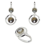 Комплект "Султан-81" султанит, покрытие родий, размеры кольца: 18