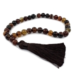 Четки агат коричневый с хвостиком, бусины 12мм