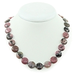 Бусы родонит, плоские круглые 15мм, короткие 50см