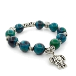 Браслет хризоколла 12мм (имитация) с черепахой