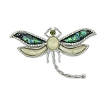 Брошь "Стрекоза-3" перламутр бежевый и гелиотис