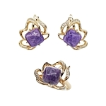 Комплект "Чара-6", чароит, покрытие под золото, размеры кольца: 19