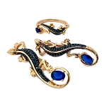 Комплект "Ящерки", фианит цвета "сапфир", покрытие под золото, размеры кольца: 19
