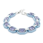 Браслет "Октагон" из голубой керамики с Александритом покрытие светлый металл, длина 18см